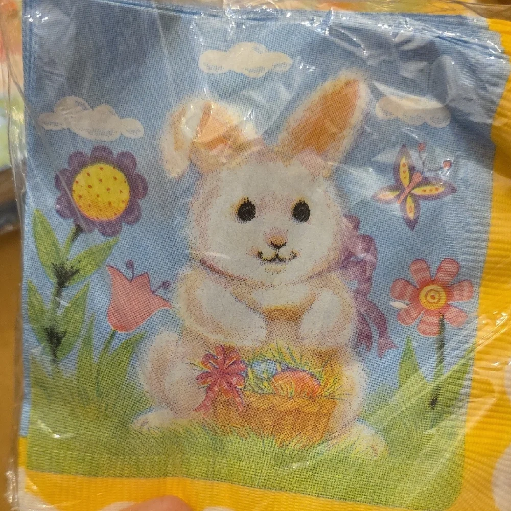 Set Of 5 - Designware Blue Bunny Beverage Napkins 9 7/8 X 10 Inches
